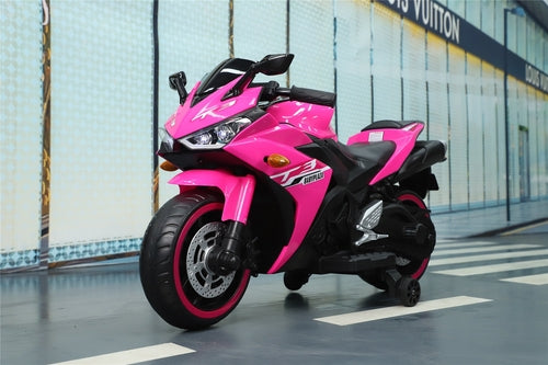 12V Motorcycles For Kids : With Training Wheels (Pink)