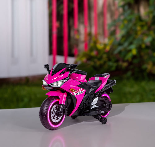 12V Motorcycles For Kids : With Training Wheels (Pink)