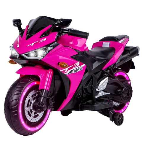 12V Motorcycles For Kids : With Training Wheels (Pink)