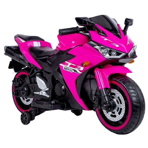 12V Motorcycles For Kids : With Training Wheels (Pink)