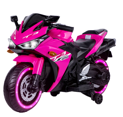 12V Motorcycles For Kids : With Training Wheels (Pink)