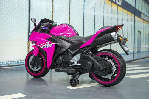 12V Motorcycles For Kids : With Training Wheels (Pink)