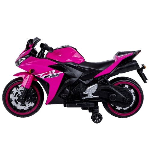 12V Motorcycles For Kids : With Training Wheels (Pink)